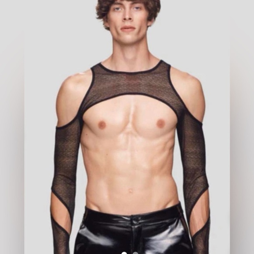SALT MURPHY Men's Black Long Sleeve Mesh Cropped Top Avant Garde Medium NWT